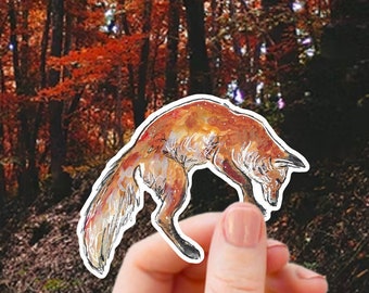 Sticker renard - Sticker imperméable en vinyle pour bouteille d'eau, ordinateur portable, téléphone, décoration art folklorique renard cottagecore, imprimé animal de la forêt, Sticker nature