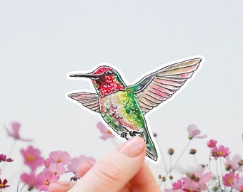 Sticker colibri - Mini sticker oiseau colibri en vinyle pour gratitude, journal de prières, ordinateur portable, cadeau meilleur ami, déco printanière rose