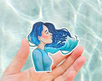 Ocean Wave Surfing Sticker, Mermaid Vinyl Sticker, Stand Up Paddleboarding, Beach Car Bumper Sticker, Water Bottle Sticker, Florida Decal