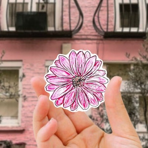 Adesivo de margarida rosa - Adesivo de vinil para garrafa de água, telefone, adesivo de computador, presente para amantes de plantas de jardineiro, mulheres dos anos 90, coroa de flores