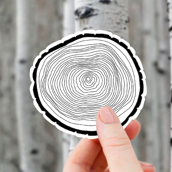 Line Art Tree Ring Sticker - Minimalist Wood Grain Vinyl Sticker for Car, Phone, Water Bottle, Mountain Bike, Hiking, Camping Gift