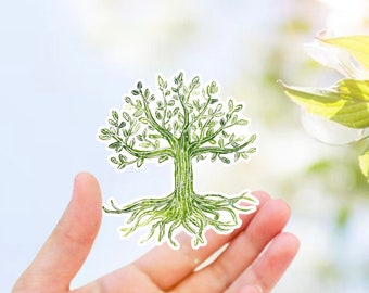 Sticker arbre de vie - Sticker apaisant en vinyle pour bouteille d'eau, ordinateur, coque de téléphone, pleine conscience, illustration botanique naturelle en plein air