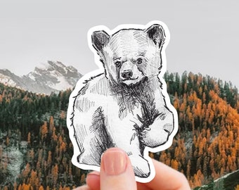 Bear Cub Vinyl Sticker - Forest Animal Sticker for Water Bottle, Coffee Mug, Laptop Decal, Realistic Bear Sticker, Cabin Home Decor
