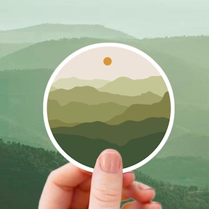Green Mountain Range Sticker: Waterproof Nature Landscape Decal