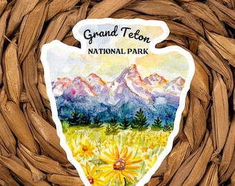 Adesivo do Parque Nacional Grand Teton: Arte em aquarela, decalque de vinil à prova d'água