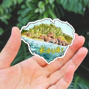 Sticker Kauai, Art de la côte Na Pali, Sticker bouteille d'eau, Sticker pour ordinateur portable, Sticker Hawaï, Sticker pour carnet de voyage, Souvenir hawaïen