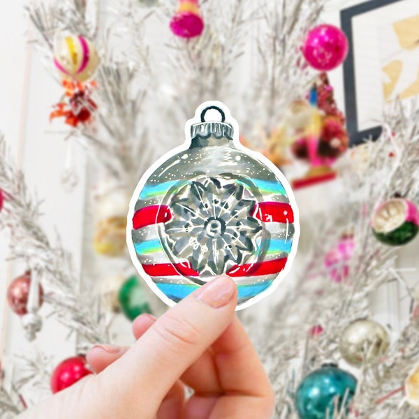 Vintage Christmas Ornament Sticker - Shiny Brite, Retro Nostalgia, Christmas Gift Topper, Stocking Filler, Christmas Party Activity Family