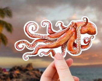 Sticker Kraken - Sticker pieuvre, Sticker calmar, cadeau biologie marine, art océan, Sticker créature marine pour ordinateur portable, bouteille d'eau