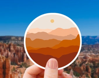 Utah Desert Mountain Range Sticker - Desert Theme Gift, Hiking Circle Vinyl Waterproof Decal for Water Bottle, Camping Gear, Gorpcore