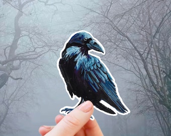 Raven Sticker - Halloween Spooky Bird Sticker, Halloween Party Favor, Edward Allen Poe, Bird Sticker for Coffee Mug, Water Bottle, Tumbler