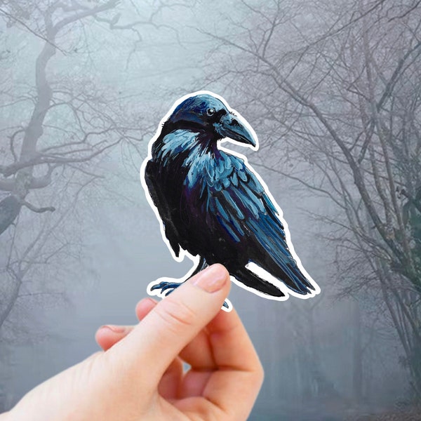 Raven Sticker - Halloween Spooky Bird Sticker, Gothic Sticker, Edward Allen Poe, Bird Sticker for Coffee Mug, Water Bottle, Tumbler