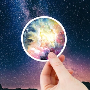Adesivo galassia arcobaleno - cielo notturno, arte delle costellazioni, nebulosa, regalo di astronomia, decalcomania circolare dello spazio esterno per finestrini auto, laptop, borraccia