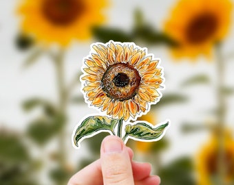 Waterproof Sunflower Sticker: Botanical Vinyl Decal for Laptop, Journal