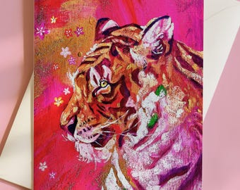 Tiger Greeting Card or Postcard, Animal Stationery, Conservation Art, Blank Note Card