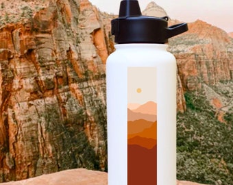 Sticker montagne paysage désertique - Grand sticker imperméable en vinyle grand paysage pour bouteille d'eau, gobelet, équipement de randonnée, sticker désert infini,