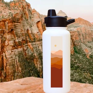 Desertscape Mountain Sticker - Tall Landscape Large Vinyl Waterproof Decal for Water Bottle, Tumbler, Hiking Gear, Infinity Desert Sticker,