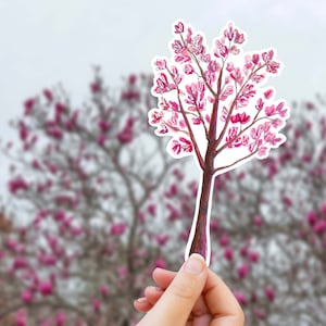 Pegatina de árbol rosa extragrande: regalo de jardín, cerezo en flor, árbol de magnolia, abedul, vinilo impermeable para portátil, vaso, diario
