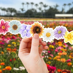Große Blumenaufkleber - Flower Power Aufkleber, Geburtsblumenmonat, Blumenaufkleber, extra großer Wildblumen-Vinyl-Aufkleber für Laptop, Frühlingsaufkleber