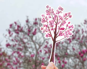 Extra Large Pink Tree Sticker - Garden Gift, Cherry Blossom, Magnolia Tree, Birch Waterproof Vinyl Sticker for Laptop, Tumbler, Journal