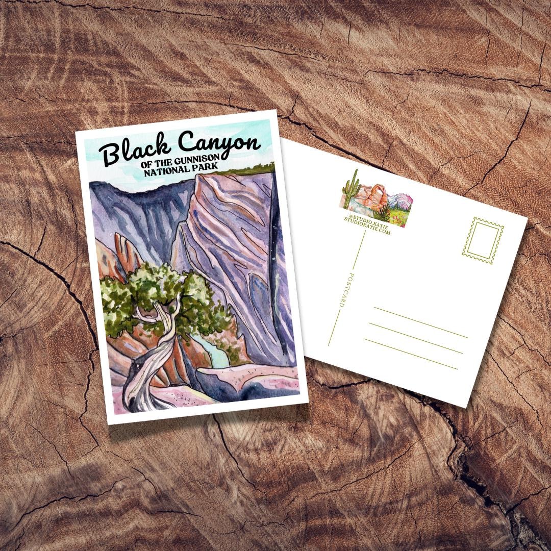 ブラックキャニオン・オブ・ザ・ガニソンのポストカード：水彩風景画