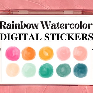 Rainbow Watercolor Digital Stickers PNG for Life Planner, Notion Template, Instagram Story, Student Planner, Dot Sticker, Canva Template