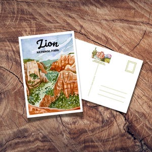 Carte postale du parc national de Zion, cadeau parc national, cartes postales de voyage vintage, souvenir de l'Utah, papeterie du désert, The Narrows, Angels Landing