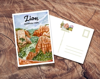 Zion National Park Postcard, National Park Gift, Vintage Travel Postcards, Utah Souvenir, Desert Stationery, The Narrows, Angels Landing