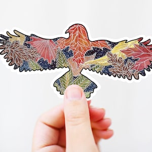 Hawk Sticker - Fall Leaves, Bird Silhouette, Spirit Animal, Autumn Decal for Coffee Mug, Water Bottle, Laptop, Junk Journal, Nature Sticker