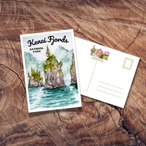 Carte postale du parc national des fjords de Kenai, Seward AK, affiche de voyage vintage, PNW, nord-ouest du Pacifique, croisière en Alaska, Cartes postales de l'Alaska