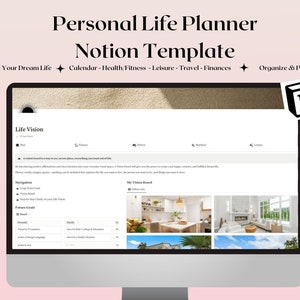 Notion Template - Personal Life Planner, Minimalist Digital Planner for Goals, To Do, Fitness, Budget, Travel, Aesthetic Notion Dashboard
