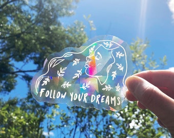 Rainbow Prism Suncatcher Sticker, Car Window Decal, "Follow Your Dreams"