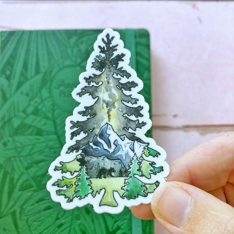 Mountain Evergreen Tree Sticker Vinyl Pine Tree Sticker for | Etsy