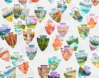 Les 63 autocollants en vinyle du parc national - Stickers pour carnet de voyage, Sticker pour bouteille d'eau, Sticker de randonnée, Cadeau de camping