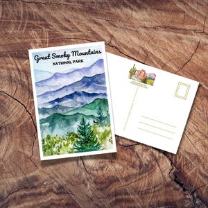 Carte postale des Great Smoky Mountains, art du parc national, cartes postales anciennes, affiche de voyage, Caroline du Nord, sentier des Appalaches, montagnes Blue Ridge
