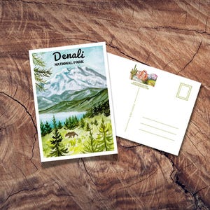 Carte postale du parc national Denali, cadeau parc national, affiche de voyage vintage, PNW, nord-ouest du Pacifique, croisière en Alaska, Cartes postales de l'Alaska