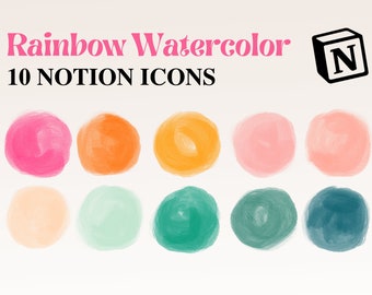 Rainbow Notion Icons - Pack d’autocollants numériques à points d’aquarelle pour planificateur de vie, modèle de notion, histoire Instagram, planificateur étudiant, finances