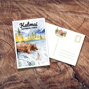 Carte postale du parc national de Katmai, Seward AK, affiche de voyage vintage, PNW, nord-ouest du Pacifique, croisière en Alaska, cartes postales de l'Alaska, grizzly, gros ours