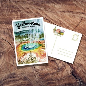 Carte postale du parc national de Yellowstone, cartes postales anciennes, affiche de voyage dans le Wyoming, Grand Prismatic Spring, Road Trip
