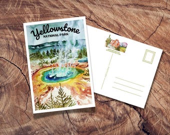 Yellowstone National Park Postcard, Vintage Postcards, Wyoming Travel Poster, Grand Prismatic Spring, Road Trip