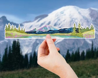 Très grand sticker paysage naturel Mount Rainier - Sticker montagne vinyle imperméable pour bouteille d'eau, ordinateur portable, sticker paysage infini