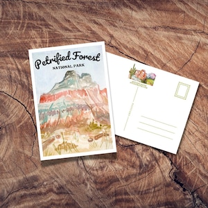 Versteinerter Wald Postkarte, Nationalpark Postkarte, Vintage Postkarten, Reiseplakat, Arizona Souvenir, gemalte Wüste