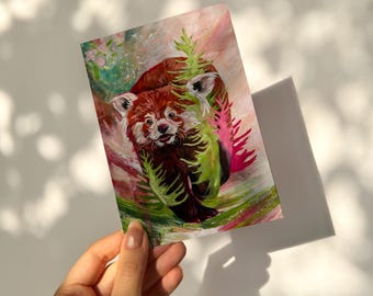 Red Panda Greeting Card or Postcard, Zoo Animal Art, Penpal Stationery