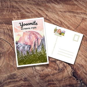 Carte postale du parc national de Yosemite, cadeau parc national, affiche de voyage vintage, Californie du Sud, vallée de Yosemite, demi-dôme, escalade