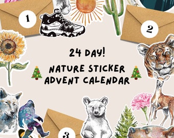 Nature Sticker Advent Calendar - 24 Days Countdown to Christmas Gift Sticker Bundle, Outdoor Lovers, Stocking Stuffer, Hiking Camping Gift