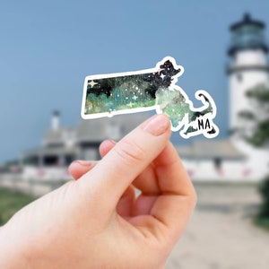 Sticker vinyle Massachusetts State pour camping-car, Salem Massachusetts, Sticker bouteille d'eau, Sticker Boston, Cape Cod, Côte est, Sticker galaxie