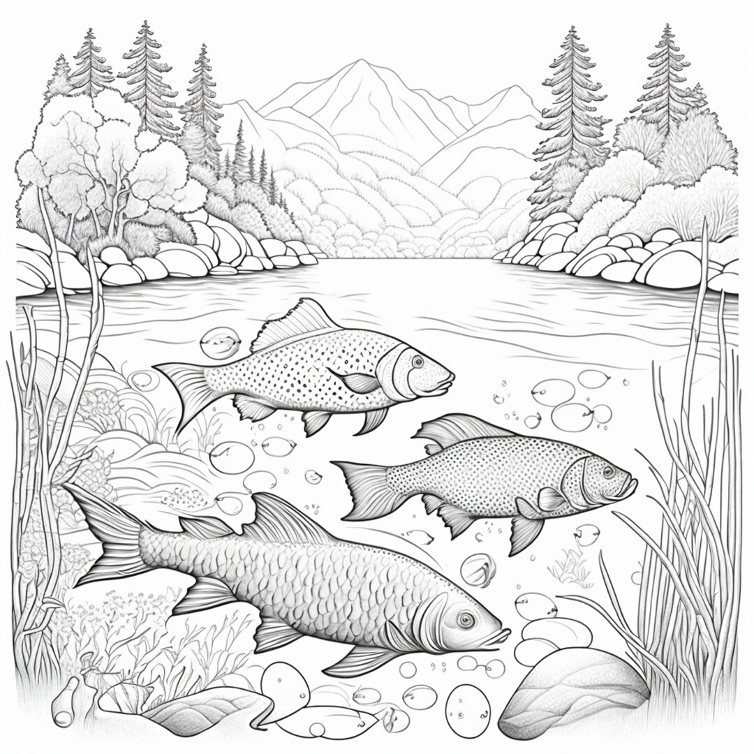 Fish Coloring Pages Digital Download PDF Instant Download Etsy