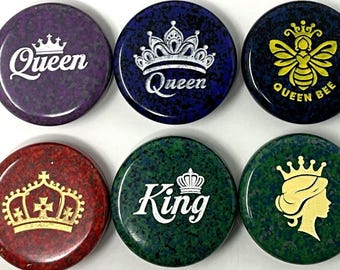 Checkers, Set of 12, with Personalized Crowns, Text, 1-3/16 Diameter, 10 Colors