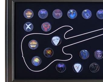 Electric Guitar Pick Picture Display Wall Frame for 25 Picks with Capsules USA Made (Picks NOT Included)