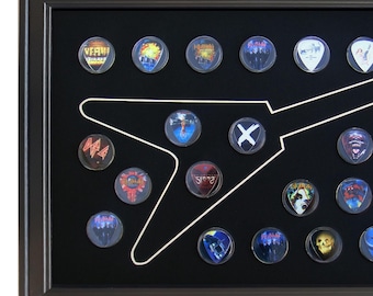 Flying V Electric Guitar Pick Picture Display Wall Frame for 25 Picks with Capsules USA Made (Picks NOT Included)
