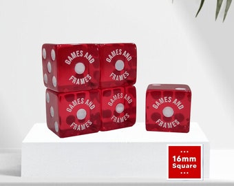 Personalized Yahtzee Dice, Set of 5, Square Corner 16mm Translucent